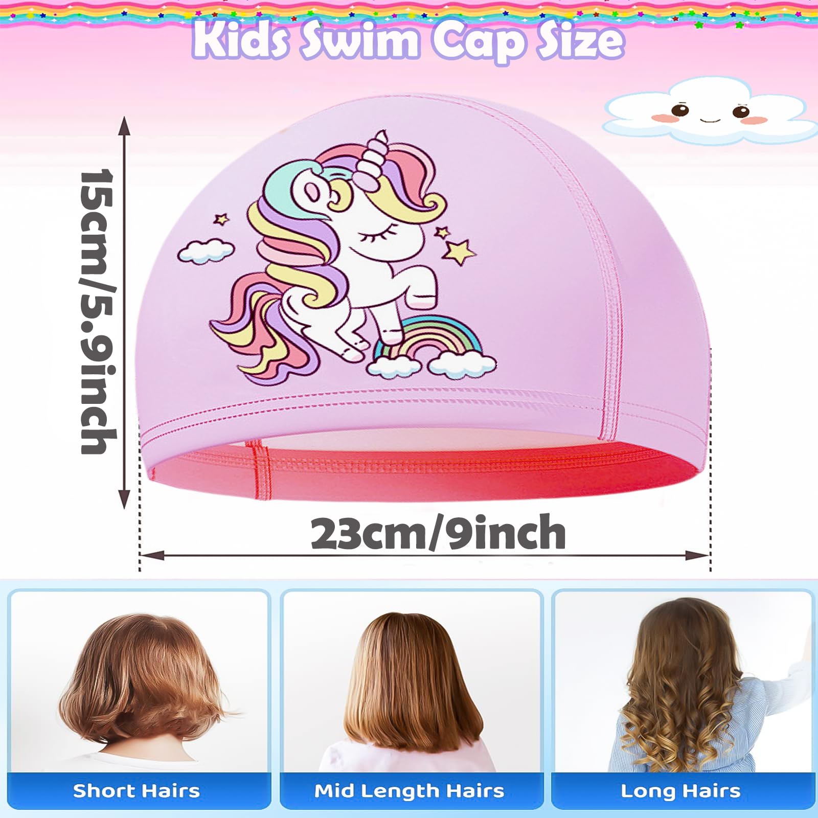 Cuffia Da Piscina Bambina Echehi - Design Unicorno - Poliestere Impermeabile - Per Capelli Lunghi E Corti - 2 Pezzi - Foto 11