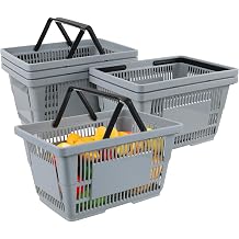 28 L Grocery Shopping Baskets with Handles, 6 Pack Plastic Supermarket Basket, Grey