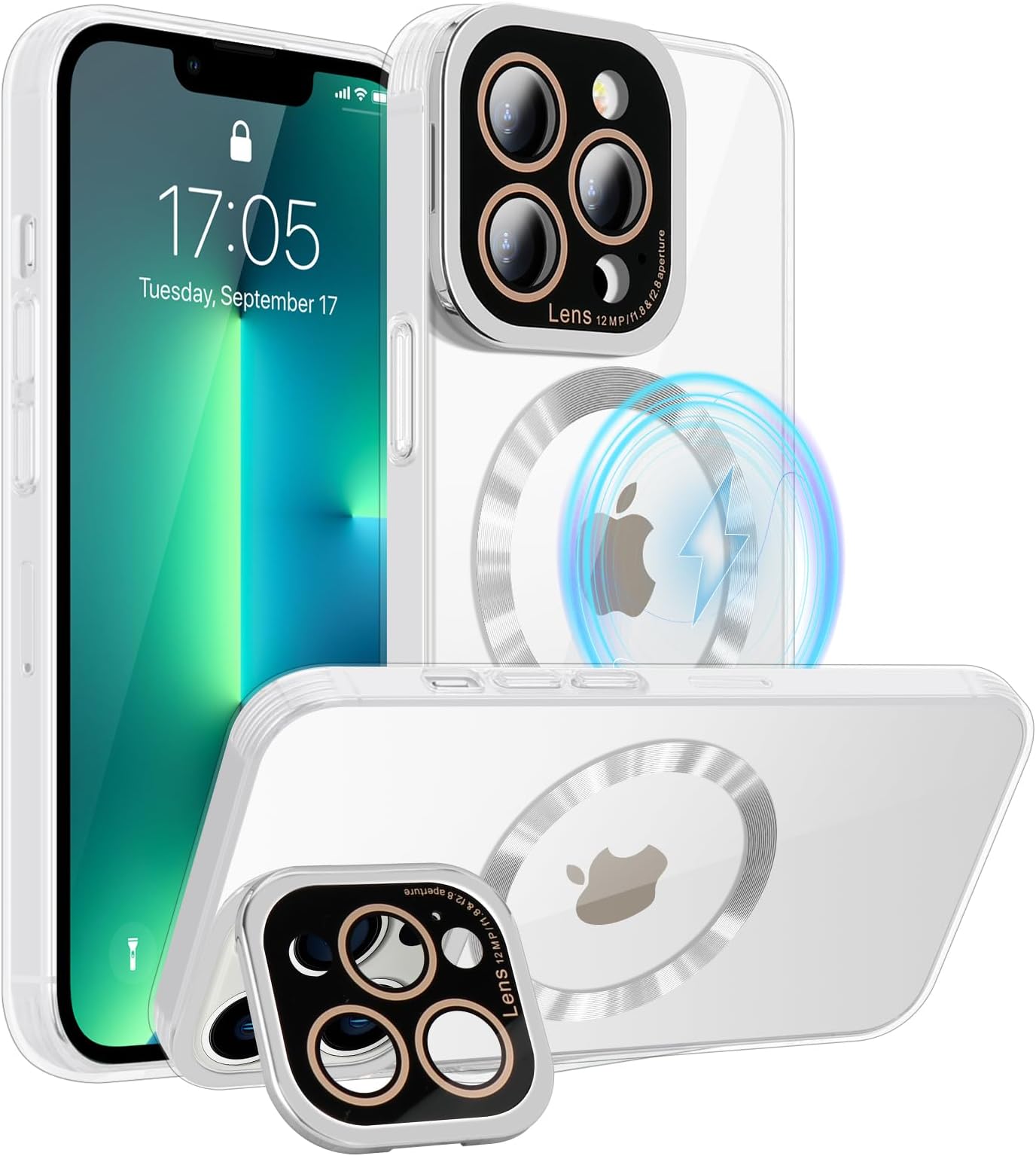 LLZ.COQUEfor iPhone 13 Pro Max Case, [Compatible with MagSafe] [Built-in Camera Cover Stand] Shockproof Plating Edges, Clear Protective Magnetic Transparent Phone Case for iPhone 13 Pro Max - Clear