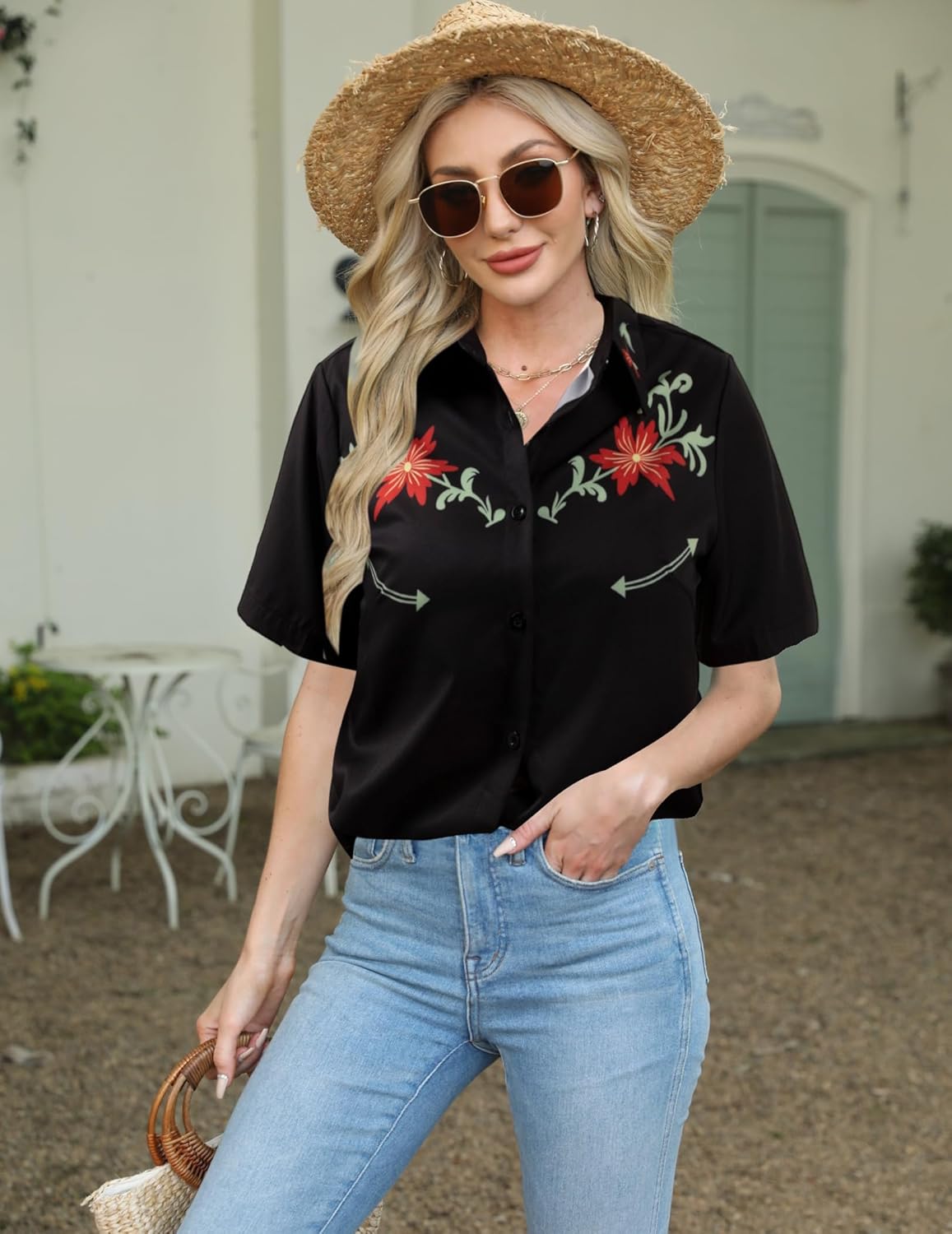 Western Shirts for Women Retro Cowgirl Shirt Rodeo Button Down Tshirt Casual Collared Cowboy Blouses Tops - Image 3