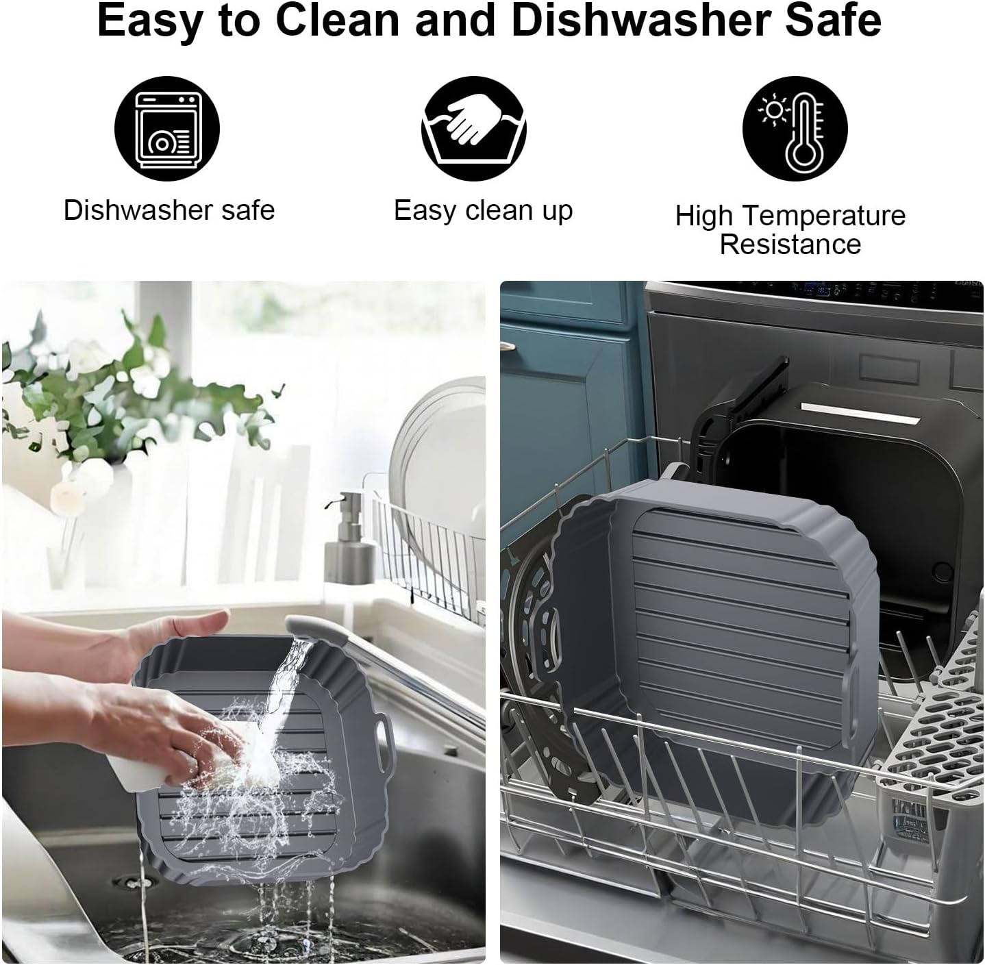 Square Silicone Air Fryer Liners 2 Pack, Compatible with Ninja AF141 181, 8.5 Inch Air Fryer Liners for COSORI 5-6.5 QT, Reusable Silicone Basket, Air Fryer Accessories - Image 6