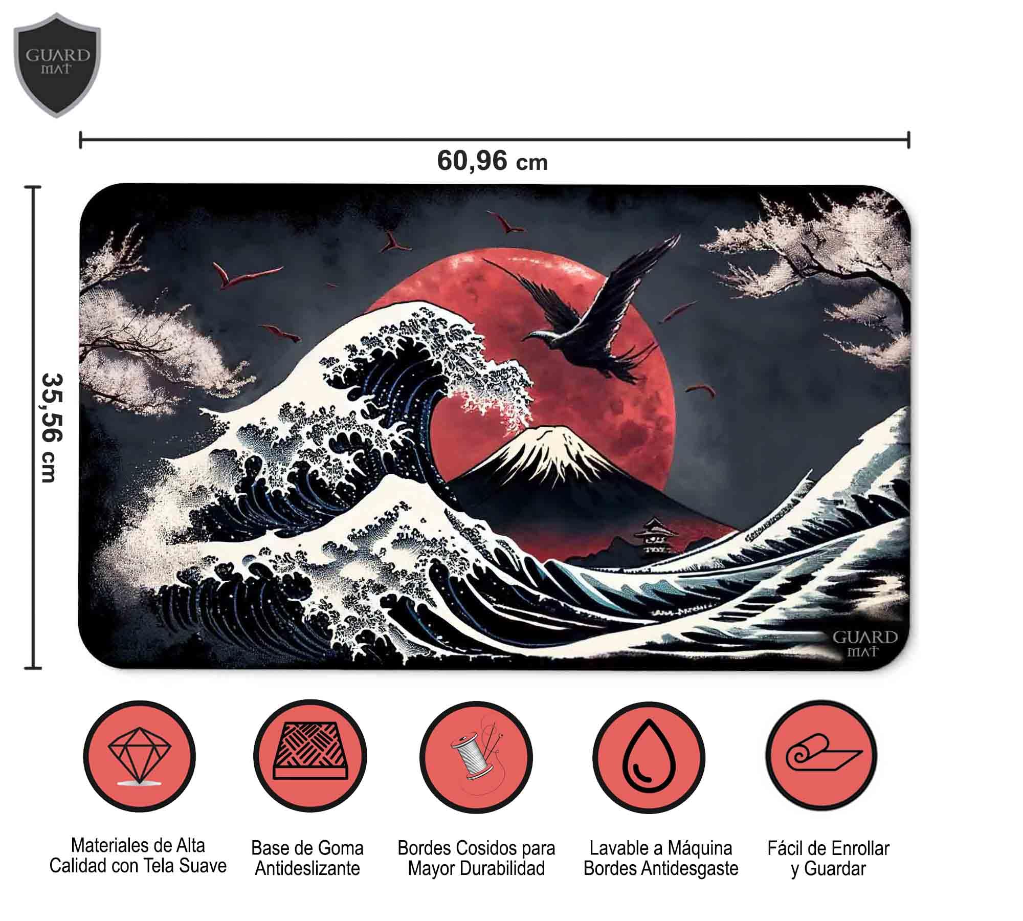 Waves of Tohoku (Bordes Cosidos) - Tapete para Cartas Magic - Alfombrilla para Magic The Gathering - Playmat Compatible con MTG, Señor de los Anillos, TCG, Juegos de Mesa