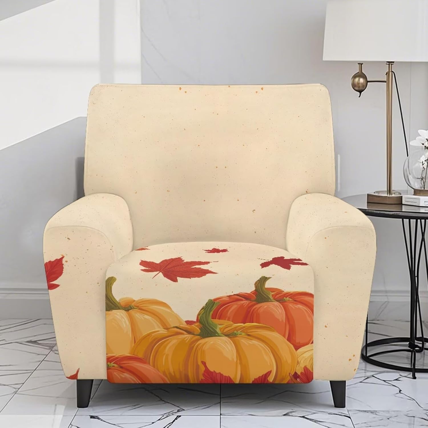 FOR U DESIGNS Pumpkin Beige Yellow Non Slip Recliner Slip Cover 4-Pieces with Storage Pockets Furniture Protector Washable Stay in Place for Living Room Recliners Sofa Chairs
