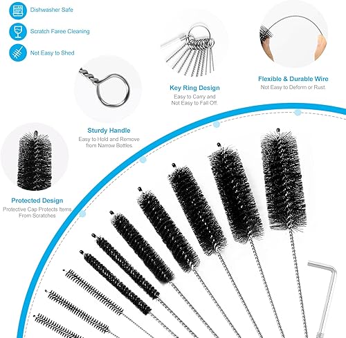 Miniatura 3 de Cepillo limpiador de paja largo que se extiende de 12 pulgadas, extra ancho de 0.47 pulgadas de diámetro, cepillos de limpieza para tubo de cuello