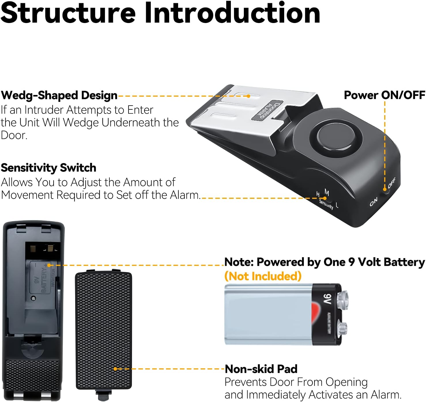 AceMining Black Door Stop Alarm & White Sliding Door Security Bar : Office Products