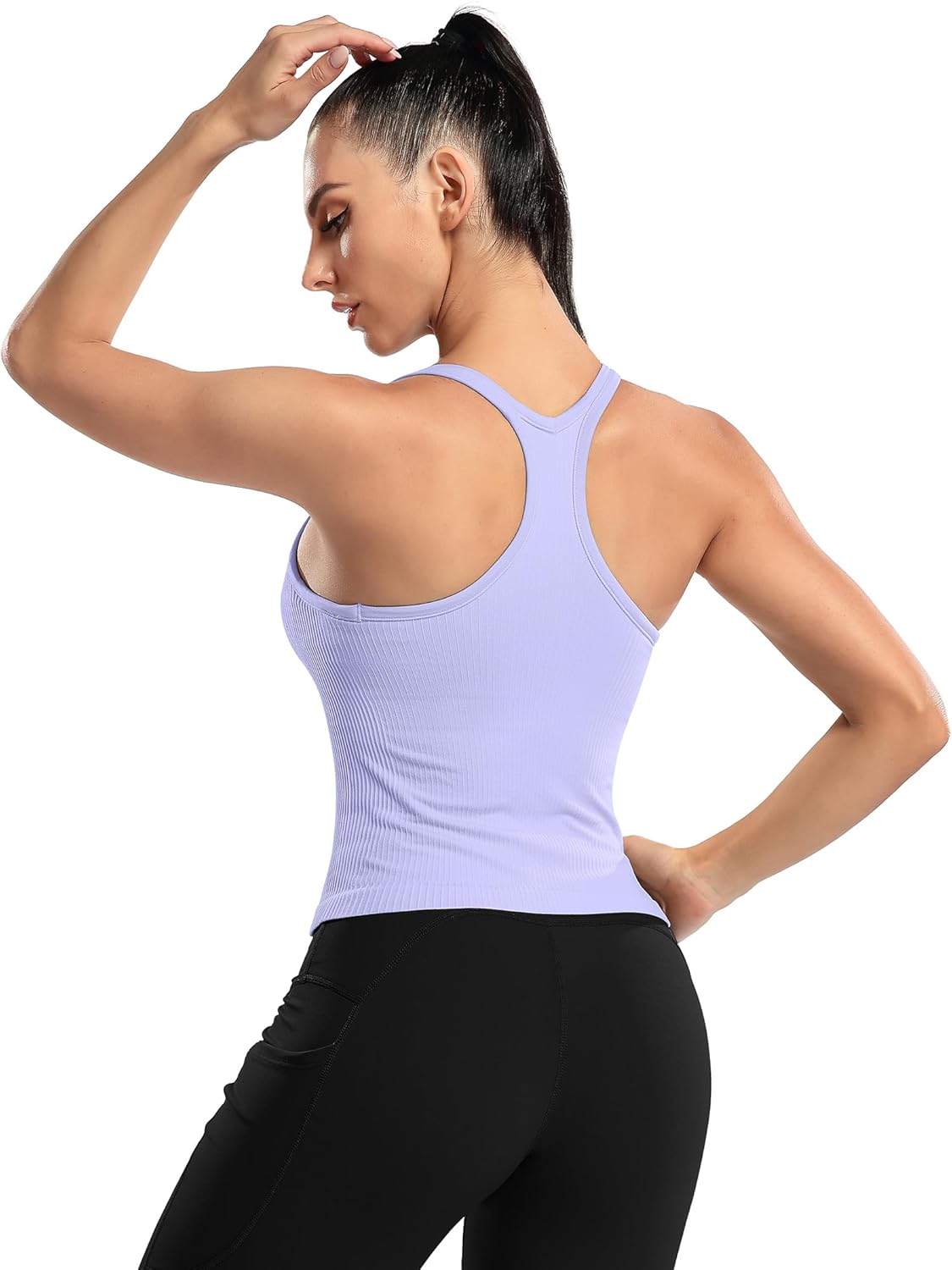 ATTRACO Women Ribbed Workout Crop Tops with Built in Bra Yoga Racerback Tank Top Tight Fit
