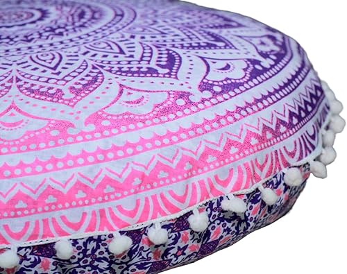 CRAFT KALA Funda de almohada redonda con mandala estilo bohemio, meditación, india, para sala de estar, sala de yoga, decoración del hogar,