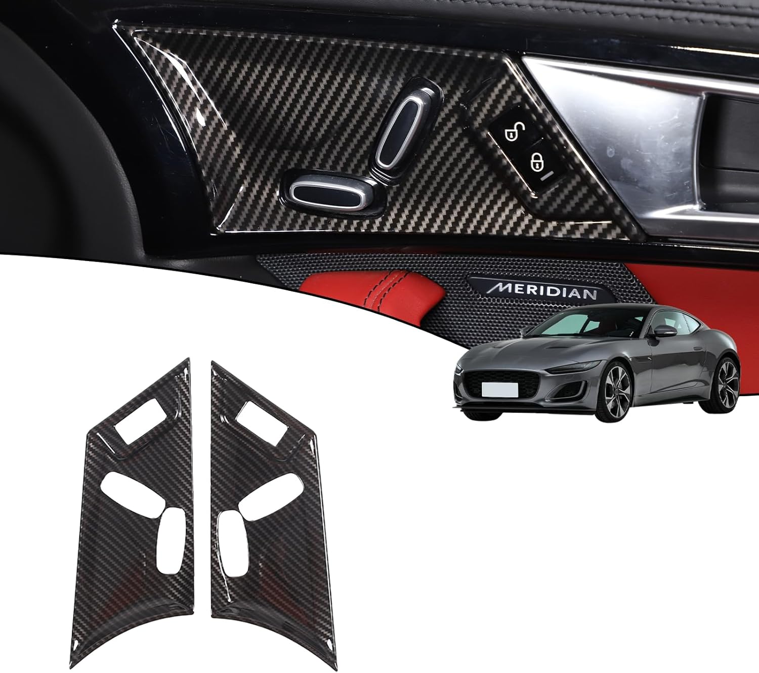 2Pcs Electric Seat Adjustment Panel Decor Cover for Jaguar F-Type 2013-2024 Car Seat Adjustment Button Switch Frame Interior Accessories (Carbon Fiber)