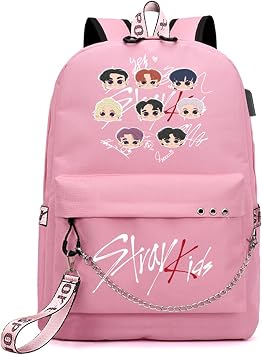 Roffatide Stray Kids Backpack for Girls Boys KPOP Merch SKZ Schoolbag Casual Backpack for Stay Pink C