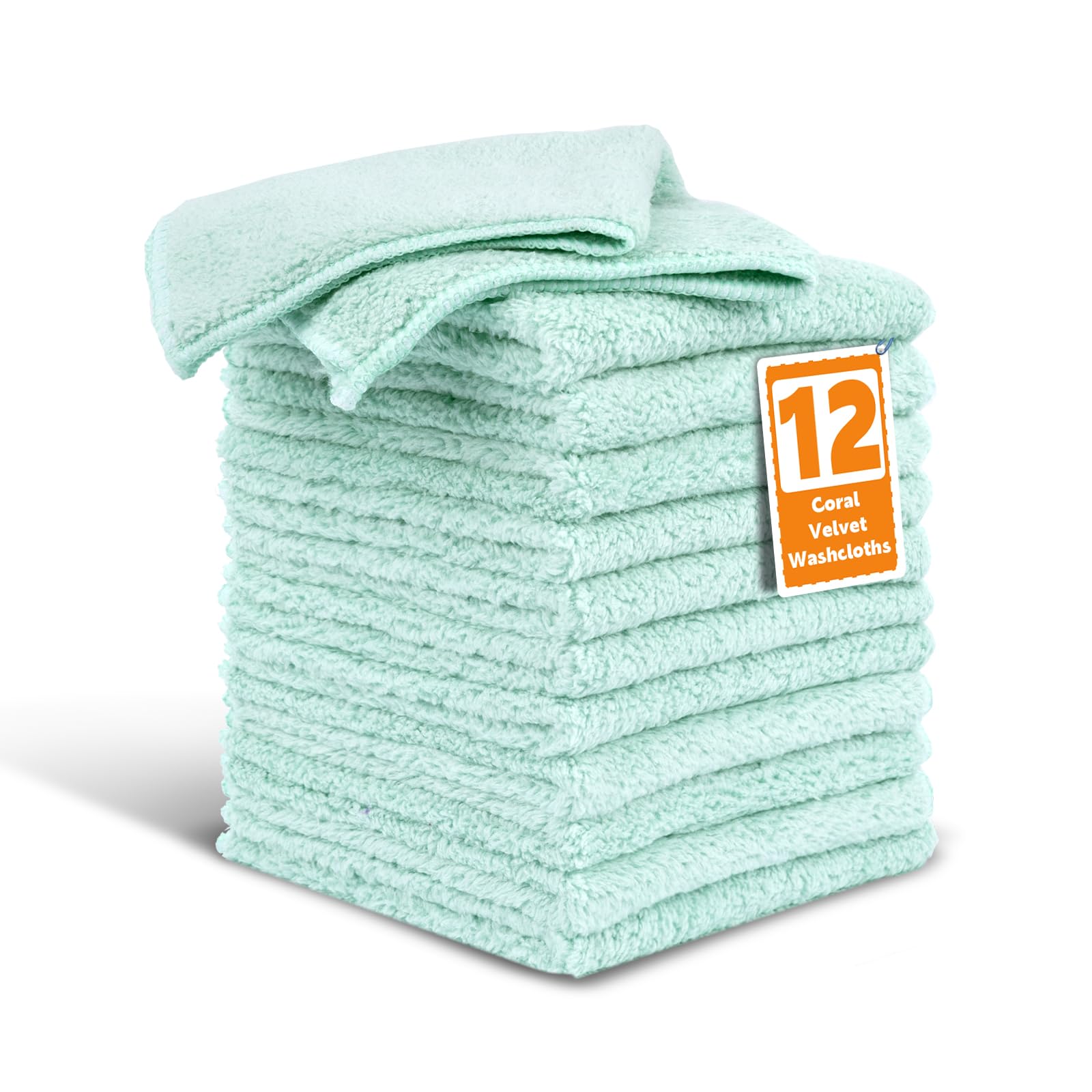 TEAWOO Coral Velvet Washcloths - Super Soft & Absorbent -12 TEAWOO Coral Velvet Washcloths - Super Soft & Absorbent -12