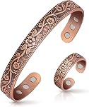 Anneau de drainage lymphatique & Bracelet en cuivre pour femmes, Anneau de détox magnétique et Bracelet de cuivre magnétique, 100% Cadeau de bijoux en cuivre pur solide