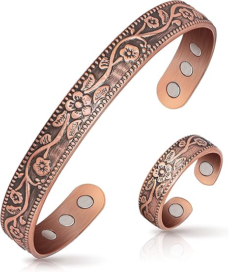 Lymphatic Drainage Ring &amp; Copper Bracelet for Women, Magnetic Lymph Detox Ring and Magnetic Copper Bracelet, 100% Solid Pure Copper Jewelry Gift