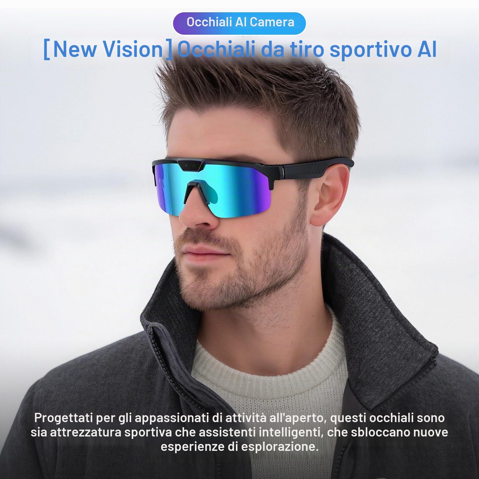 GenXenon Occhiali Intelligenti IA Con Camera, Occhiali-Camera 8 MP Con Registrazione Video, Occhiali Smart Con Altoparlanti Open-Ear, Occhiali Da Sole Con Fotocamera Per Ciclismo, MTB E Trekking