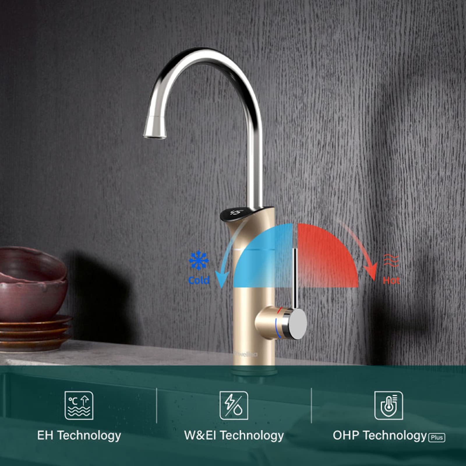 Rubinetto per lavello da Cucina, Rubinetto per scaldabagno Elettrico, Rubinetto per Acqua istantanea Senza Serbatoio, Rubinetto per Riscaldamento rapido, rubinetti da Cucina con Display Digitale