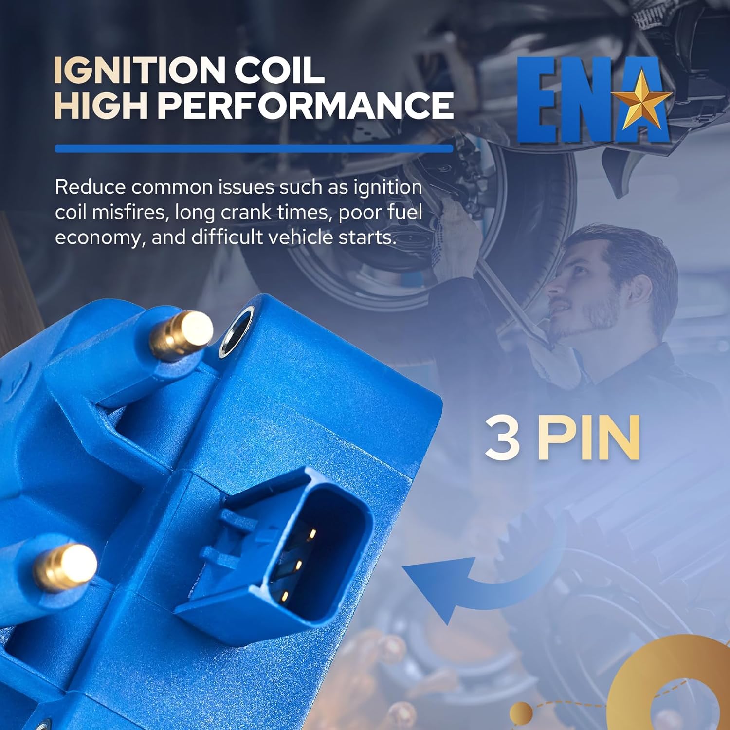 ENA Blue Ignition Coil Pack Compatible with Chrysler Dodge Jeep Eagle Plymouth Mitsubishi Neon Sebring Avenger Eclipse Voyager Stratus 2.4L 2.0L L4 8.0L 8.3L V10 Replacement for UF189 UF403 UF410