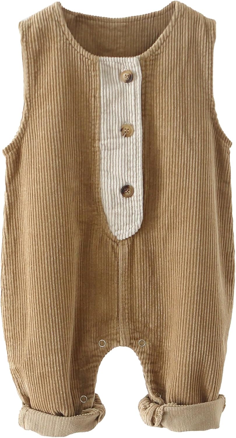 Happy Cherry Infant Baby Boy Girl Corduroy Overalls Romper Adjustable Button Suspender Big Pants Plain Romper Outfit Clothes