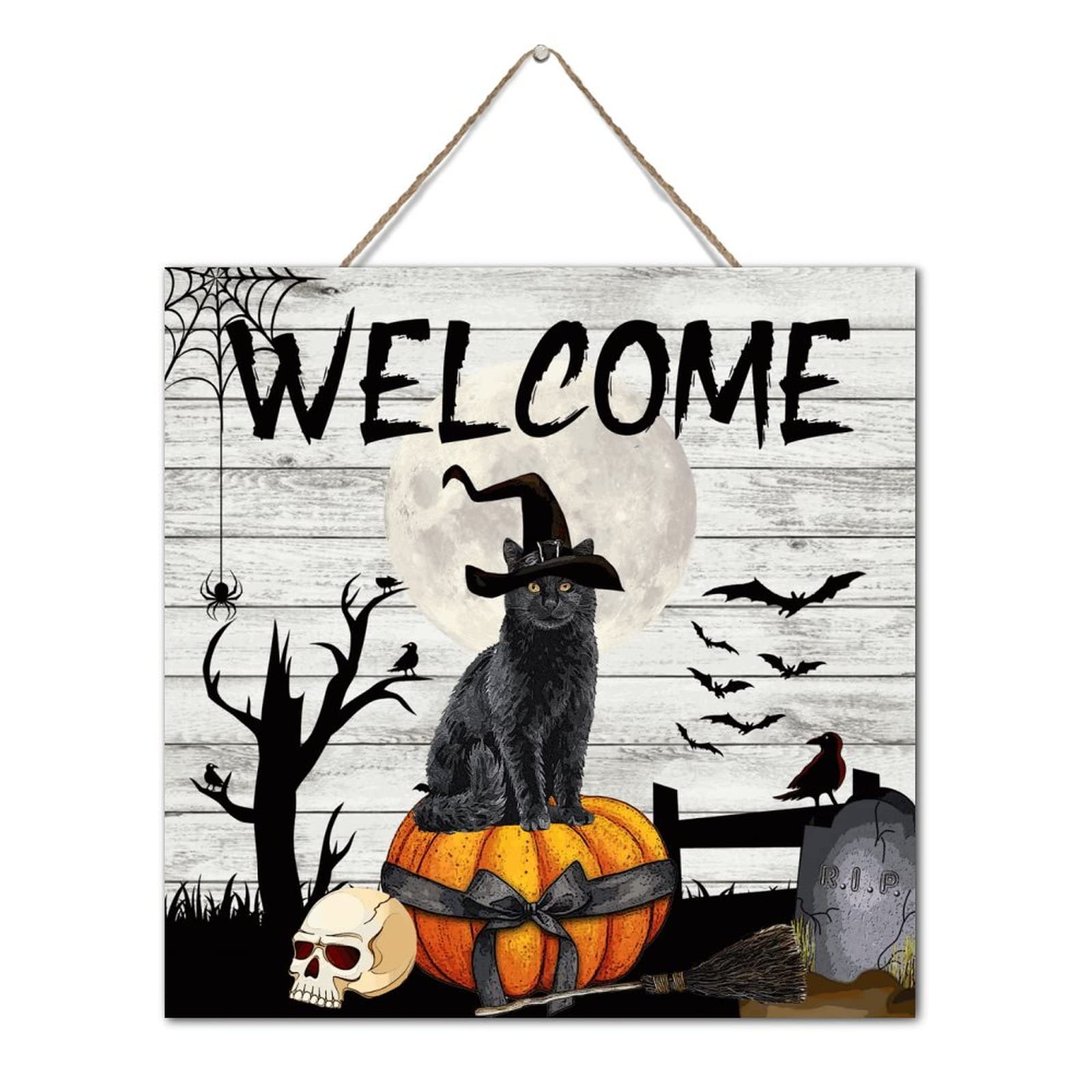 Plaque murale Welcome Halloween en bois pour rompre la monotonie des murs