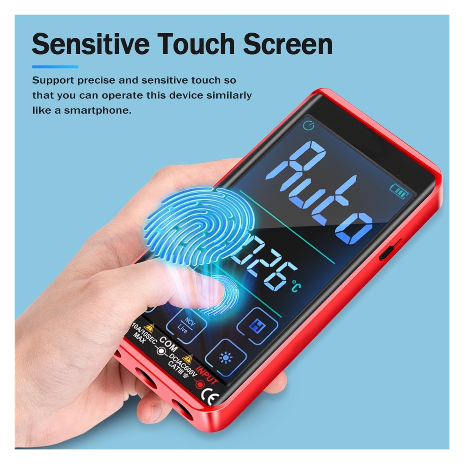 Comprobador MultíMetro Multímetro Táctil Automático Multímetro Digital Inteligente Electricista Profesional Ohm Capacitancia 10A AC DC Multímetro Precisión Seguro(2Pcs Touch Red)