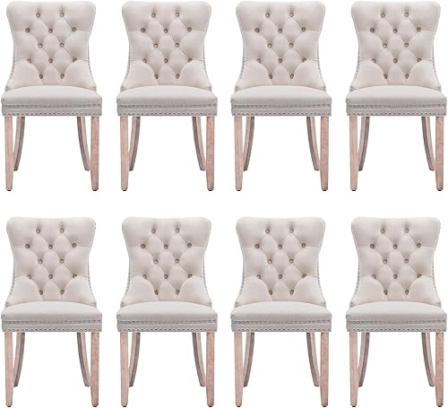 Miniatura 15 de Juego de 6 Sillas de Comedor Tapizadas en Terciopelo, Sillas Laterales de Cocina de Estilo Moderno con Ribete de Tachuelas y Patas de Madera, Anillo