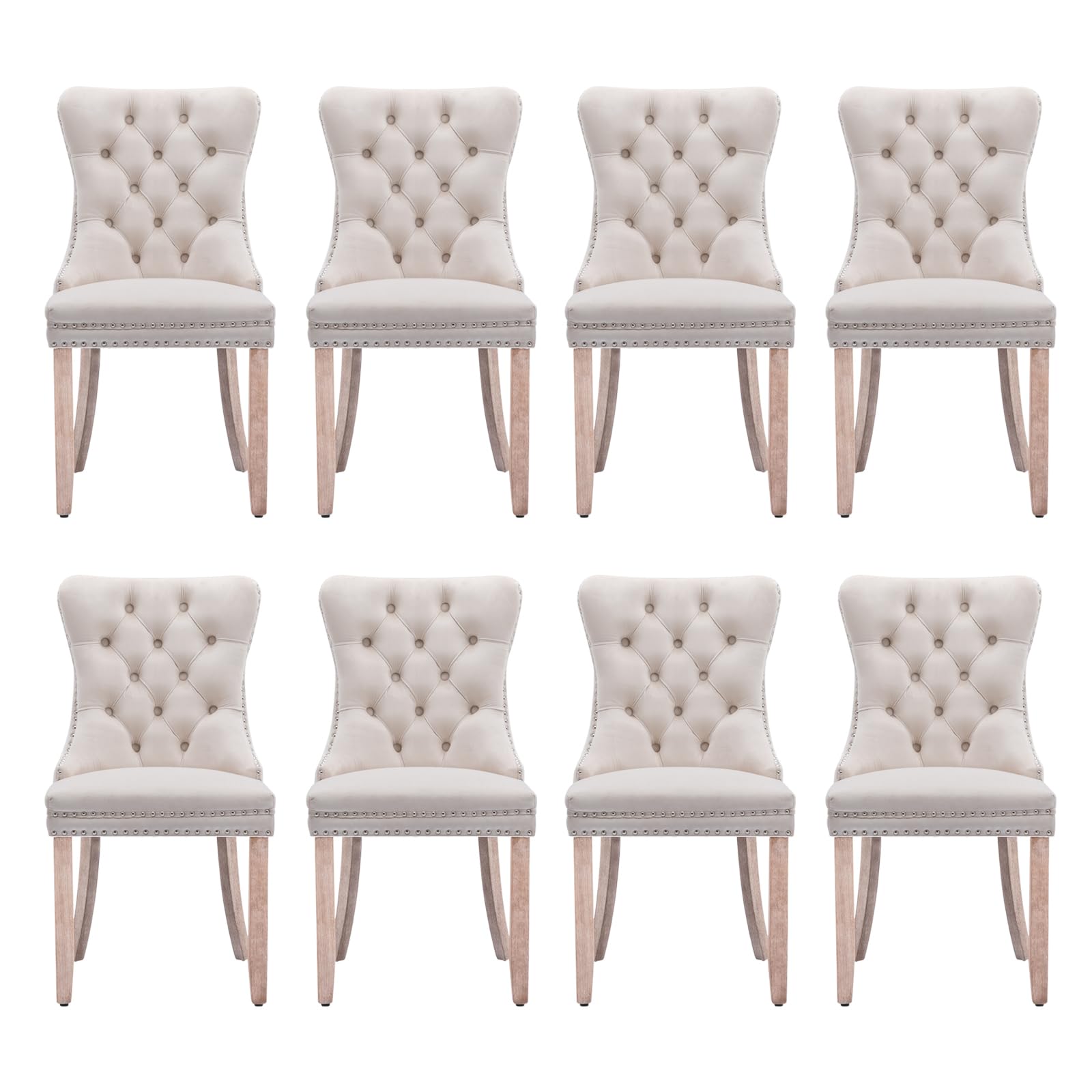 SoarTalent Velvet Upholstered Dining Chairs Set of 8, Modern Style Kitchen Side Chairs with Nailhead Trim and Wood Legs,Metal Pulling Ring for Dining