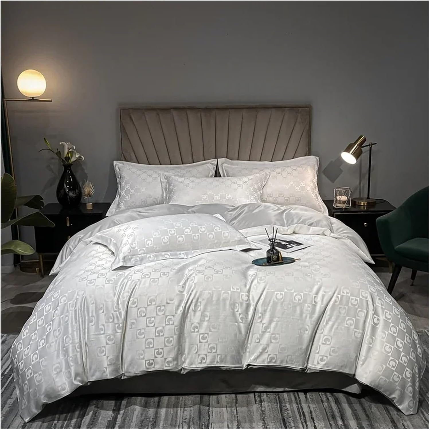 Luxury Jacquard Bedding Sets White Comfort A/B High-End Embroidery Duvet Cover Pillowcase Exquisite Bed Sheet Queen King Size,Bed