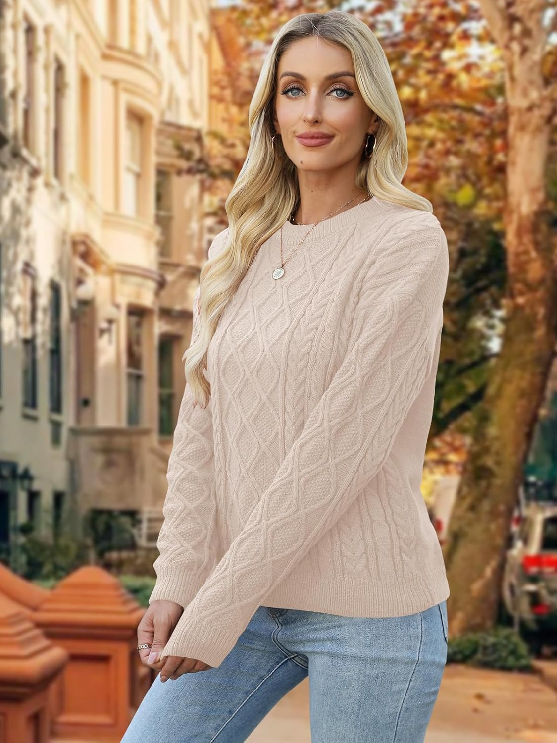 Womens Chunky Knit Sweaters 2025 Fall Winter Crew Neck Pullover Long Sleeve Warm Tops - Image 6