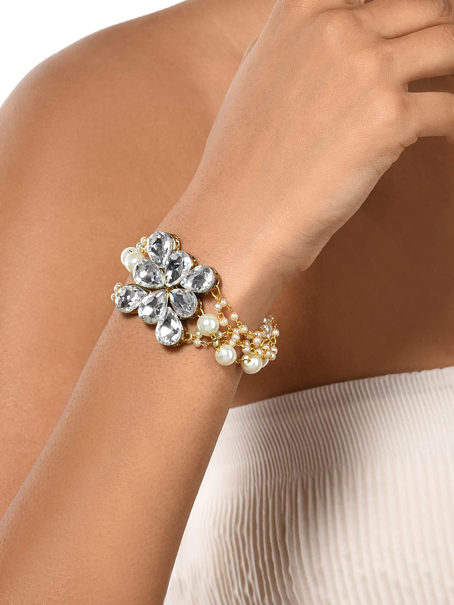Crystal Shine Stones Pearl Bracelet For Women
