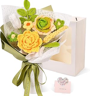 Crochet Flower Bouquet, Handmade Crochet Flowers Bouquet for Anniversary, Mother's Day, Valentine's Day, Graduation, Christmas, Birthday Gift for Women Wife Lover (Include Card) Green