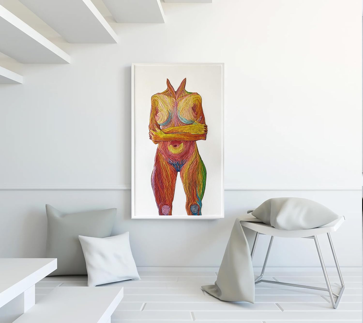 47 x 47 Inch | VIKA | Mixed media | Volumetric abstract nude female figure Original Handmade Modern Abstract Oil Canvas Painting Wall Artwork