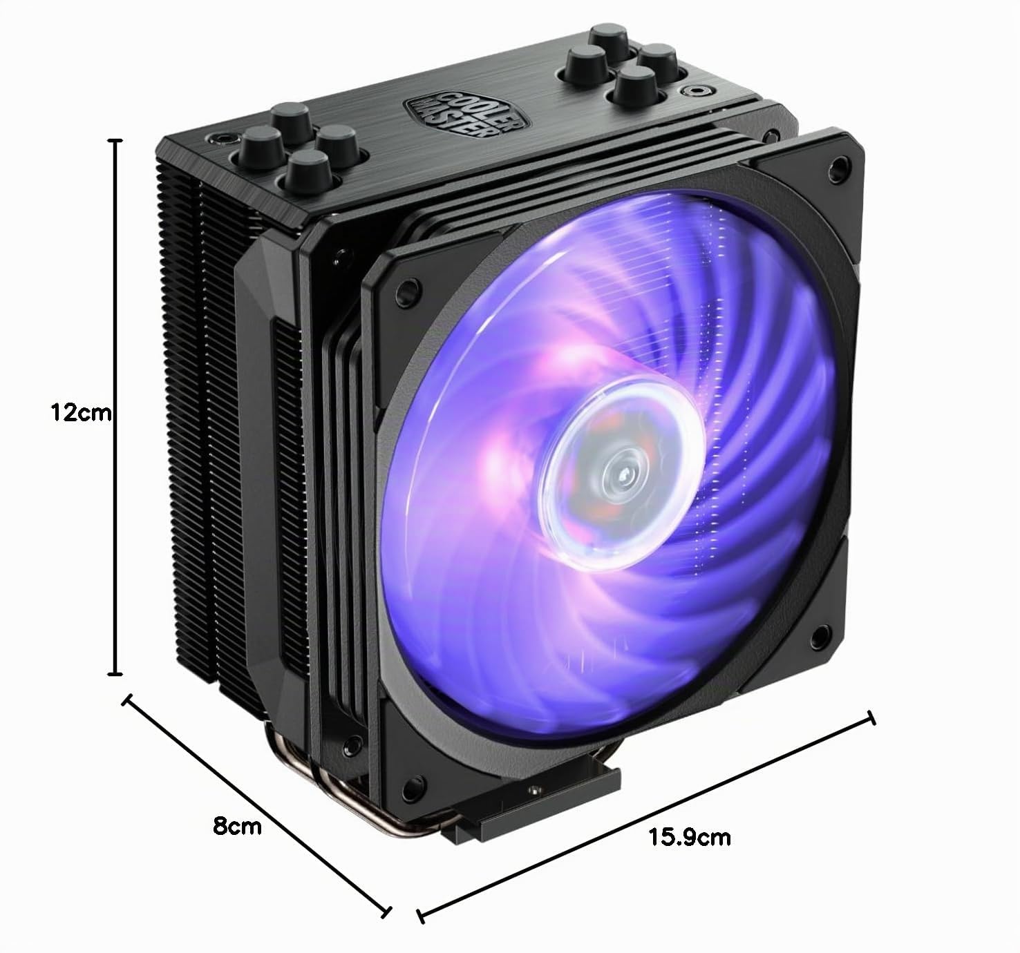 Cooler Master Hyper 212 RGB Black Edition avec Bracket LGA1700 Refroidisseur CPU, 4 Heatpipes à Contact Direct Continu,Ventilateur SF120R RGB LED,Configuration Push-Pull Possible (non inclus),Noir