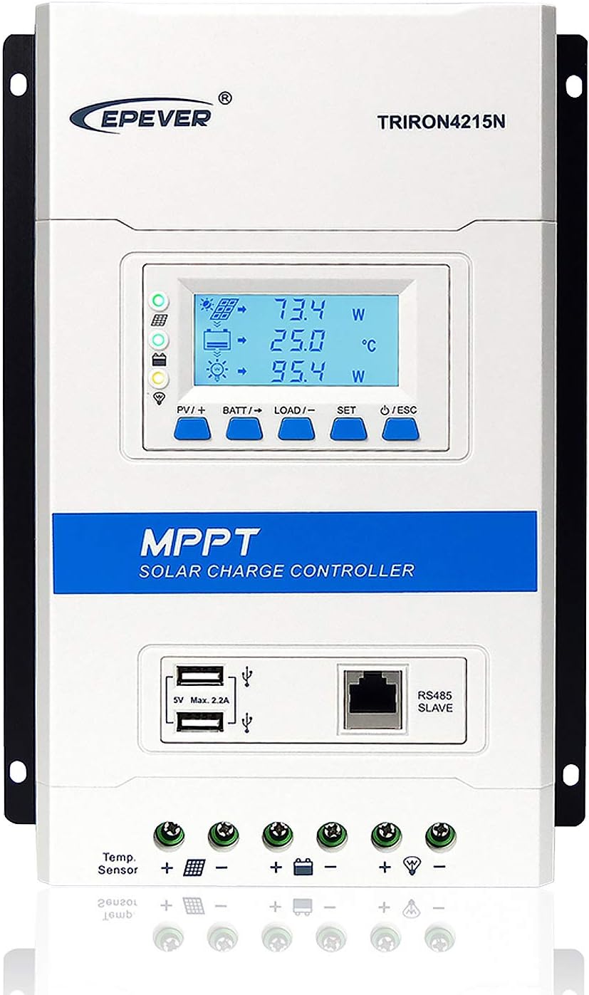 EPEVER MPPT Solar Charge Controller 40A 12V/24V Auto Solar Charge Regulator Max PV 150V Solar Panel 520W/12V;1040W/24V Charging for Sealed, AGM, Gel, Flooded and Lithium type