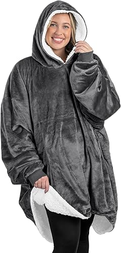 Bare Home Manta Sherpa portátil, cálida y acogedora, manta de felpa suave con capucha, tallas para adultos y jóvenes