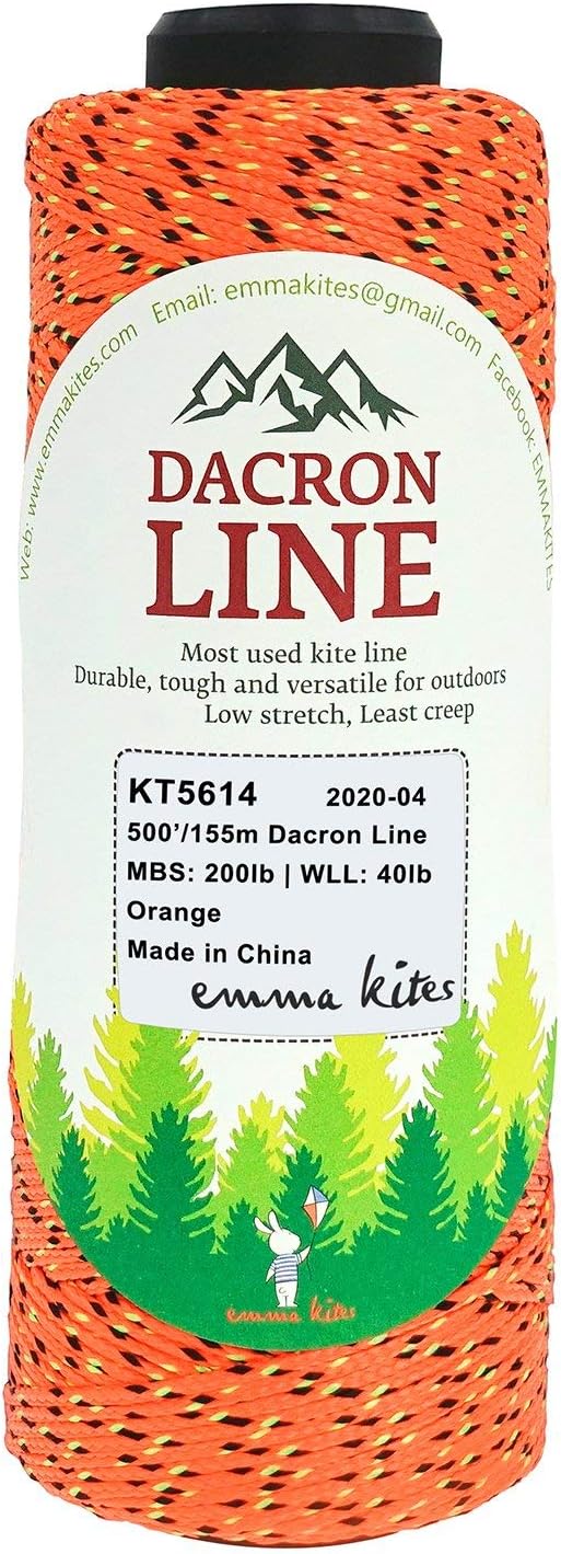 emma kites 200lbs Braided Dacron Polyester String Cord Spool Kite Line for Kite Flying Outdoor Tactical Craft UV Resistant Low Stretch 200lb 500ft/150Meter orange KT5614