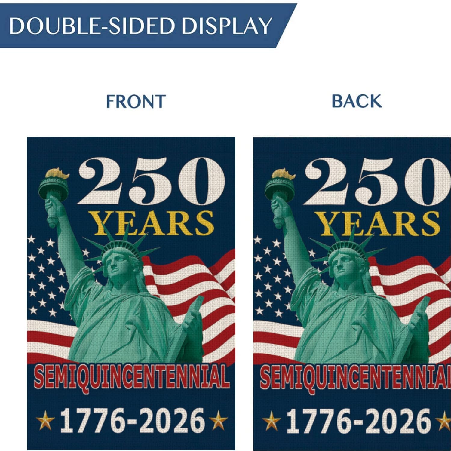 250 Years America Garden Flag,250th Anniversary USA Patriotic Double-Sided Banner,Statue of Liberty Design, 12 x 18 Inch, 1776-2026 Semiquincentennial - Image 3