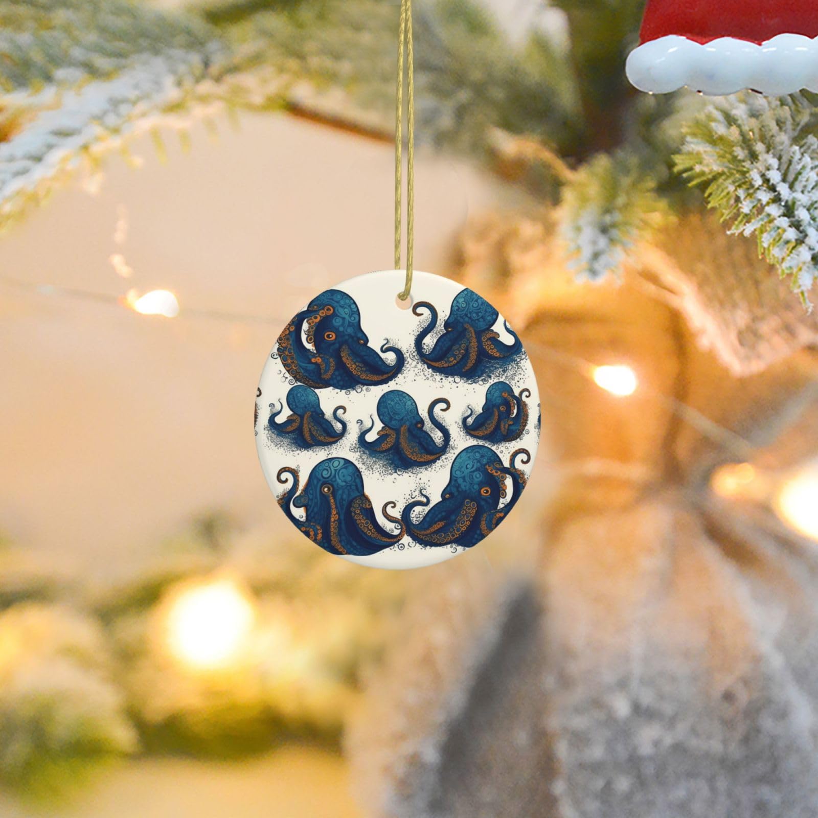Christmas Ornaments for Christmas Tree Decoration Ceramic Hanging Tentacles Octopus Ornament with Gold Ribbon Crafts Round Pendant for Keepsake Gifts Glass Xmas Decor Party Supplies