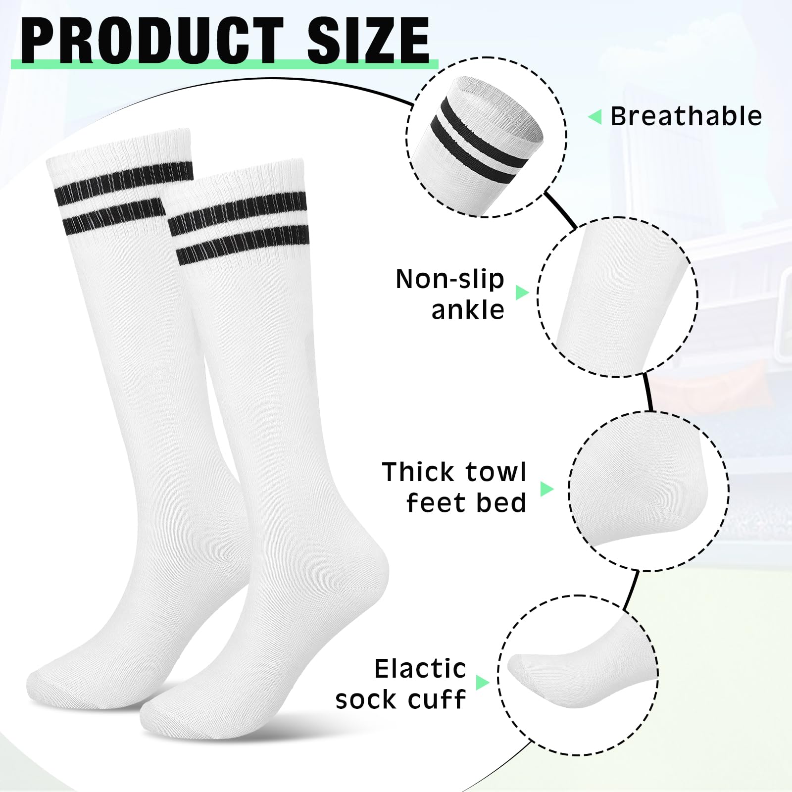 Xtinmee 24 pares de calcetines de fútbol para niños, elásticos, a rayas, hasta la rodilla, calcetines deportivos de fútbol para niños y niñas de 7 a 13 años