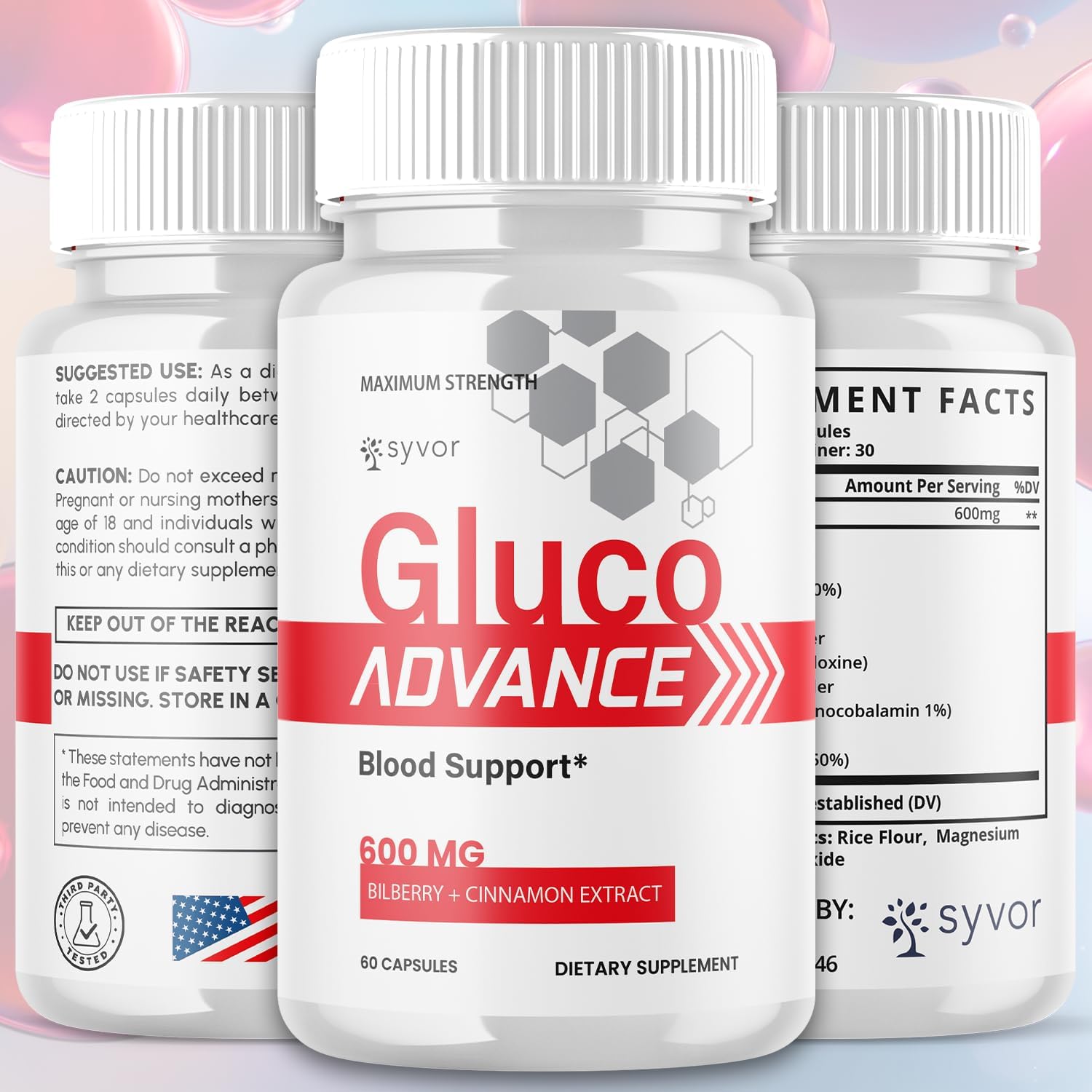 (2 Pack) Gluco Advance Capsules, Official GlucoAdvance Supplement Pills with All Natural Ingredients, Advanced Formula Supplement with Maximum Strength Support Vitamins for Women & Men (120 Capsules)