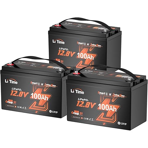 Litime 12V 100Ah Trolling Motors LiFePO4 Battery (Group 31), 12 Volt Bluetooth Lithium Batteries, Max. 15000 Deep Cycles, 100A BMS, Low-Temp Protection for Marine, Boat, Yacht, RV, Solar (3-Pack)