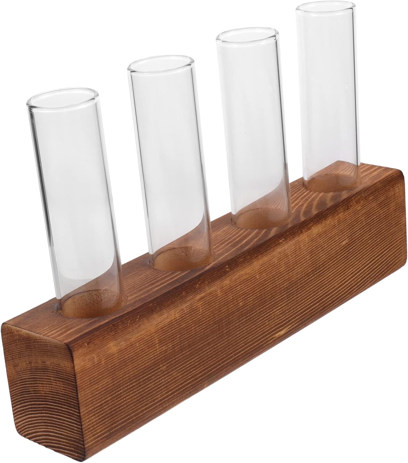 Happyyami 5 Sets Plant Propagation Station Table top Decor Dinning Table Decor Glass Test Tubes hydroponic Plant Pot Glass hydroponic vase Test Tube Plant Terrarium Wood Bulb vase Flowers