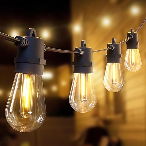 Aourow Tira de luces LED S14 para exteriores, 39 pies, luces colgantes de exterior blancas cálidas con 11+1 bombillas, luces LED inastillables para