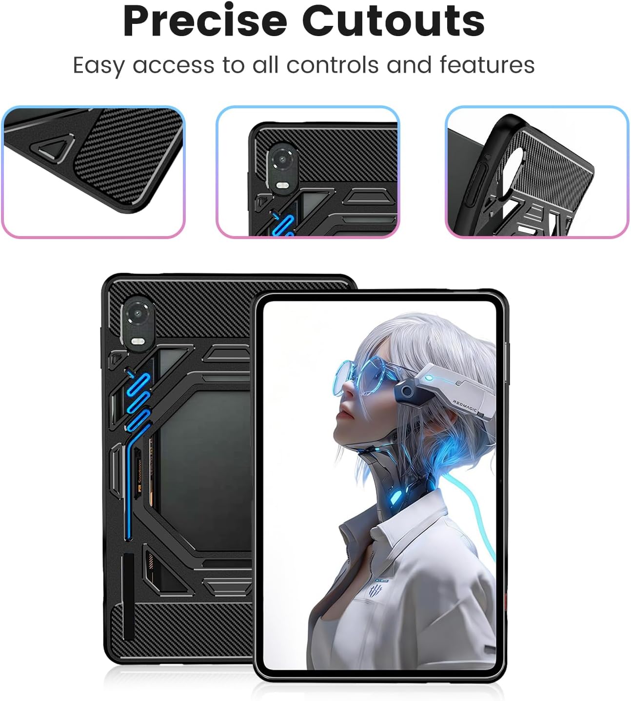 Case Cover Compatible with Redmagic Astra 2 Tablet 9.06inch, Hollowed-Out TPU Protective Case with 2 Detachable Grip Handles, Anti-Scratch Shockproof Flexible Tablet Shell, Black image 4