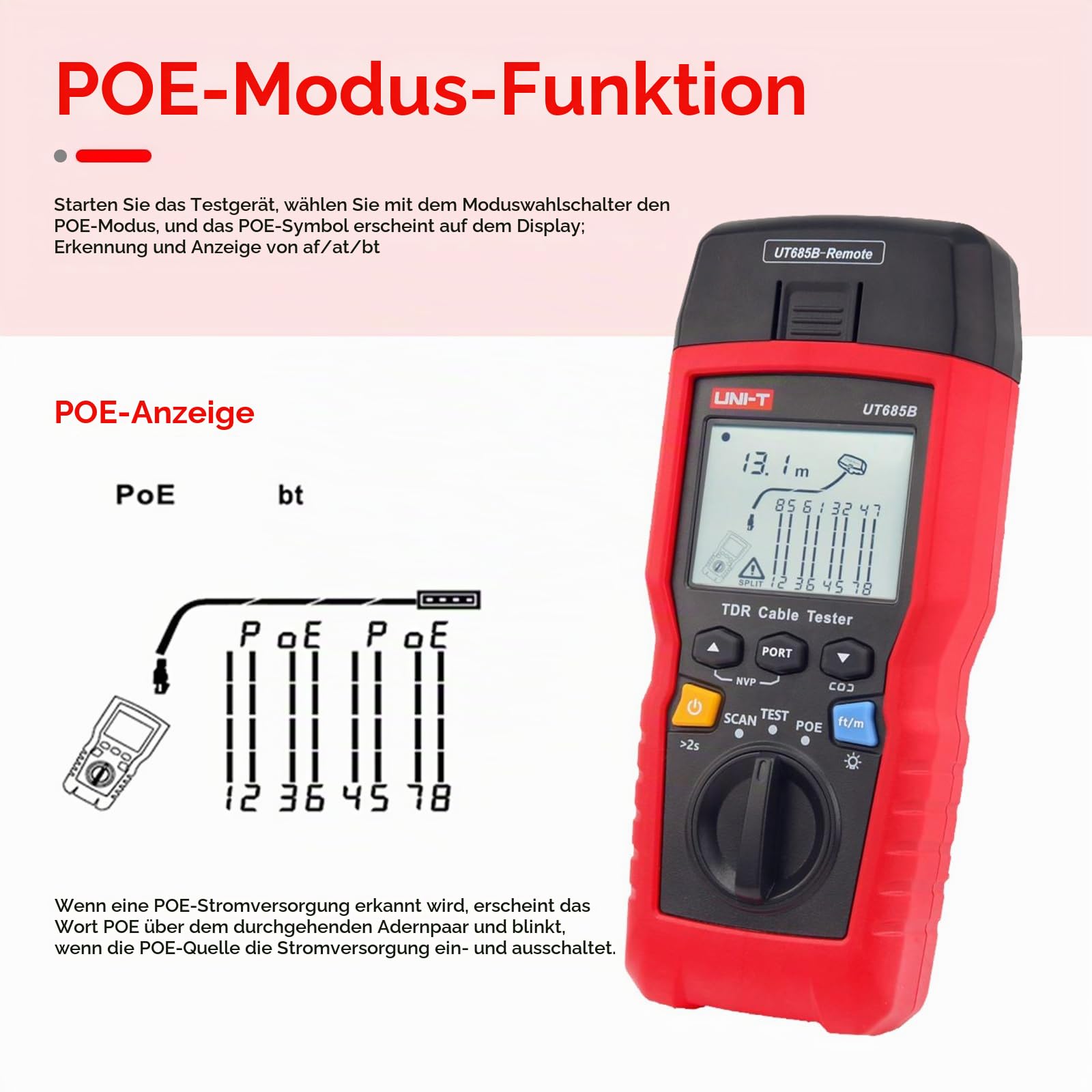 UNI-T TDR UT685B Netzwerkkabel-Tester, Finder, LAN-Tester, RJ45, RJ11, Line Finder