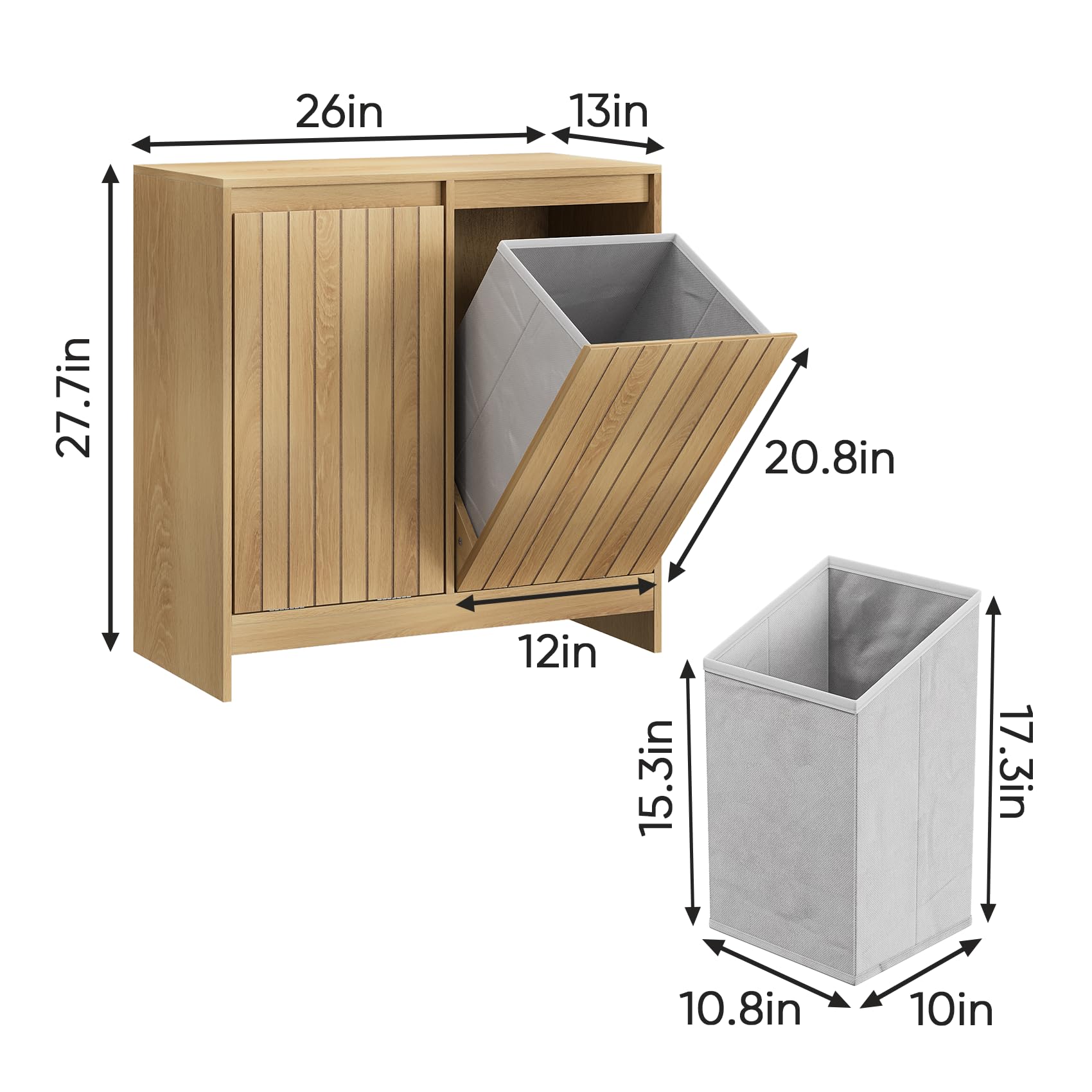 Smuxee Armoire à linge à deux compartiments escamotables, armoire de buanderie cachée avec double panier, poubelle naturelle pour salle de bain, cuisine, salon