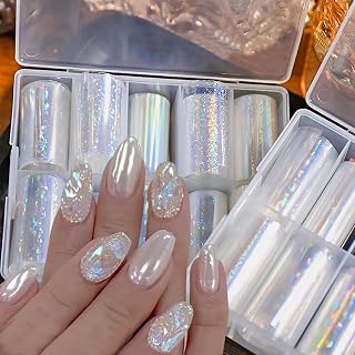 10 Rolls Aurora Nail Foil for Nail Art 3D Clear Nail Foils Laser Glass Fragment Nails Transfer Foil Starry Sky Holographic Nails Art Foils Design Sticker for Women DIY Manicure Decoration Accessories