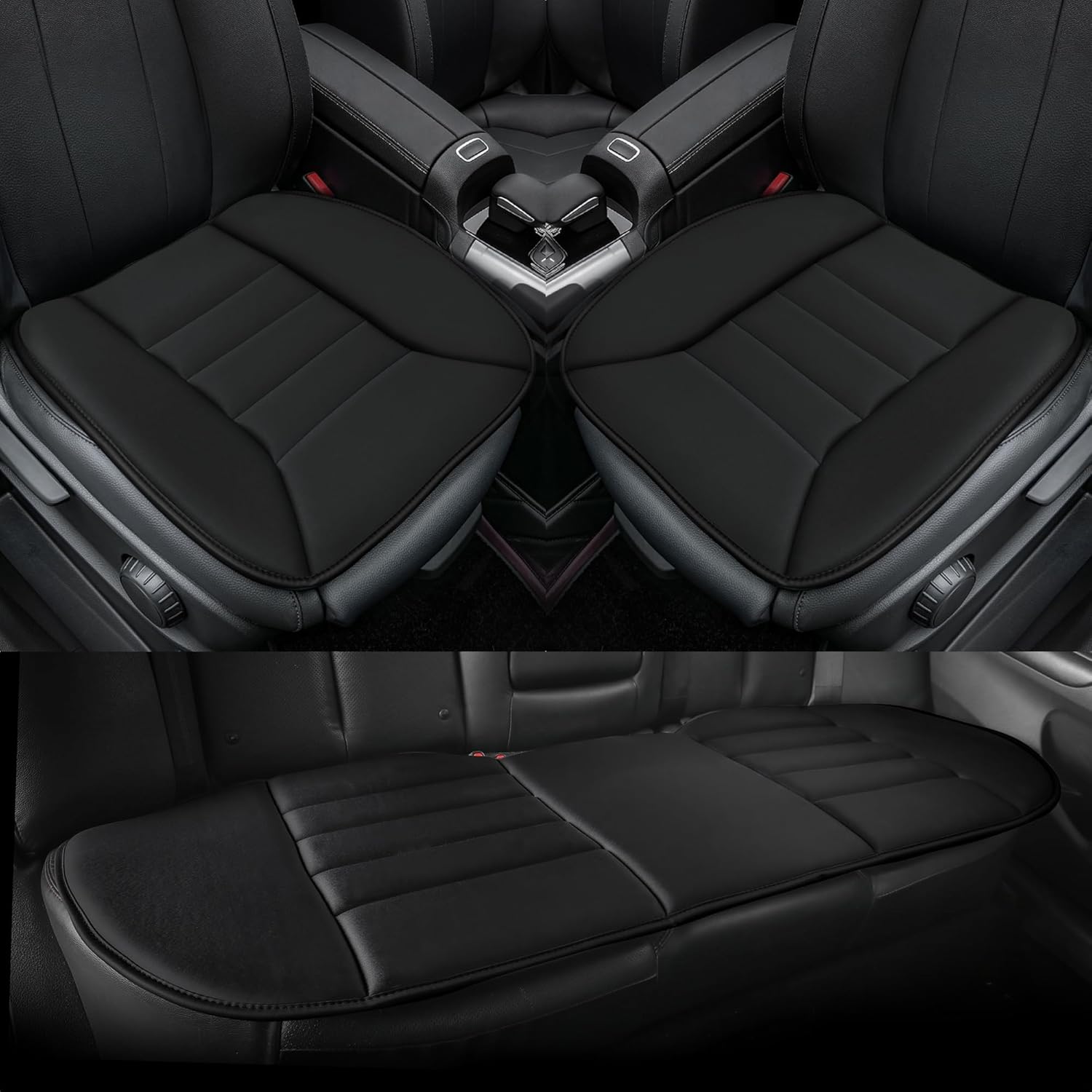 kingphenix 3-Piece Car Seat Cushion Set, 1.2inch Memory Foam Comfort, 2 Front Automotive Seat Cushions + Rear Bench Cushion, Non-Slip Bottom, Fits Sedan SUV Truck Van, Car & Office Chair, Black