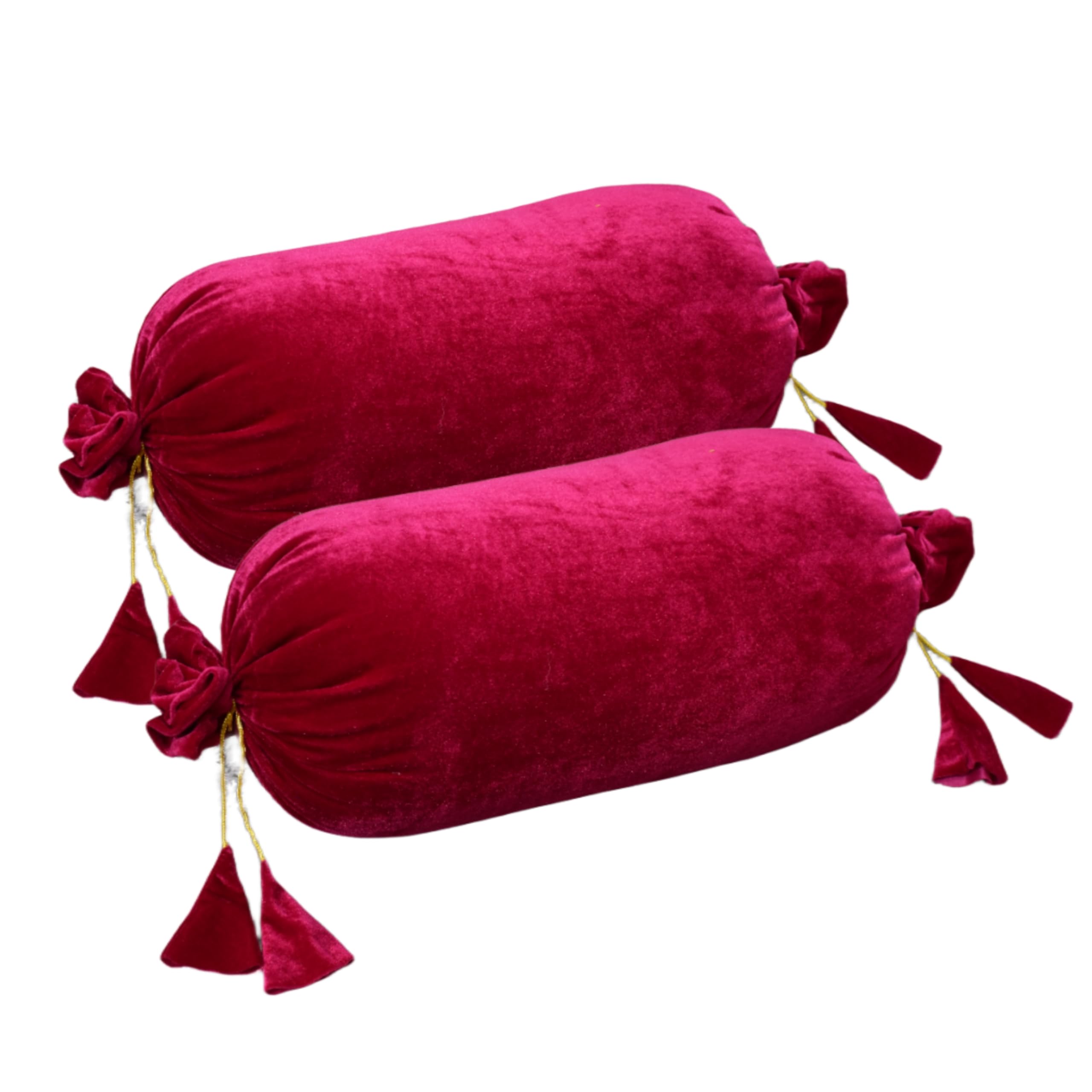 Dulhan Creations Soft and Bright, Solid Color Velvet Bolster Covers Set of 2, 16" x 32" Wrinkle Free Bed Side Long Decorative Round Pillow Cover Cerise Pink Masand Khol for Living Room Diwan Set-image-13