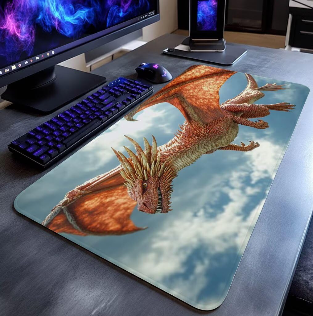 Smok Podkładka pod mysz XXL 1000x500x3mm Wodoodporna podkładka pod mysz z antypoślizgową gumową podstawą do laptopa Klawiatura Gracz PC Dekoracja Jesień Biuro Zwierząt DBYH-2314