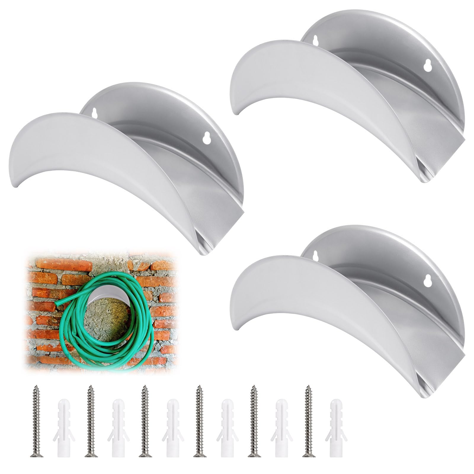 3 Piezas Soporte para Manguera Pared, Soporte Manguera Jardin de Metal, para 30 m 1/2", Suspensión de Manguera de Robusto, Gris