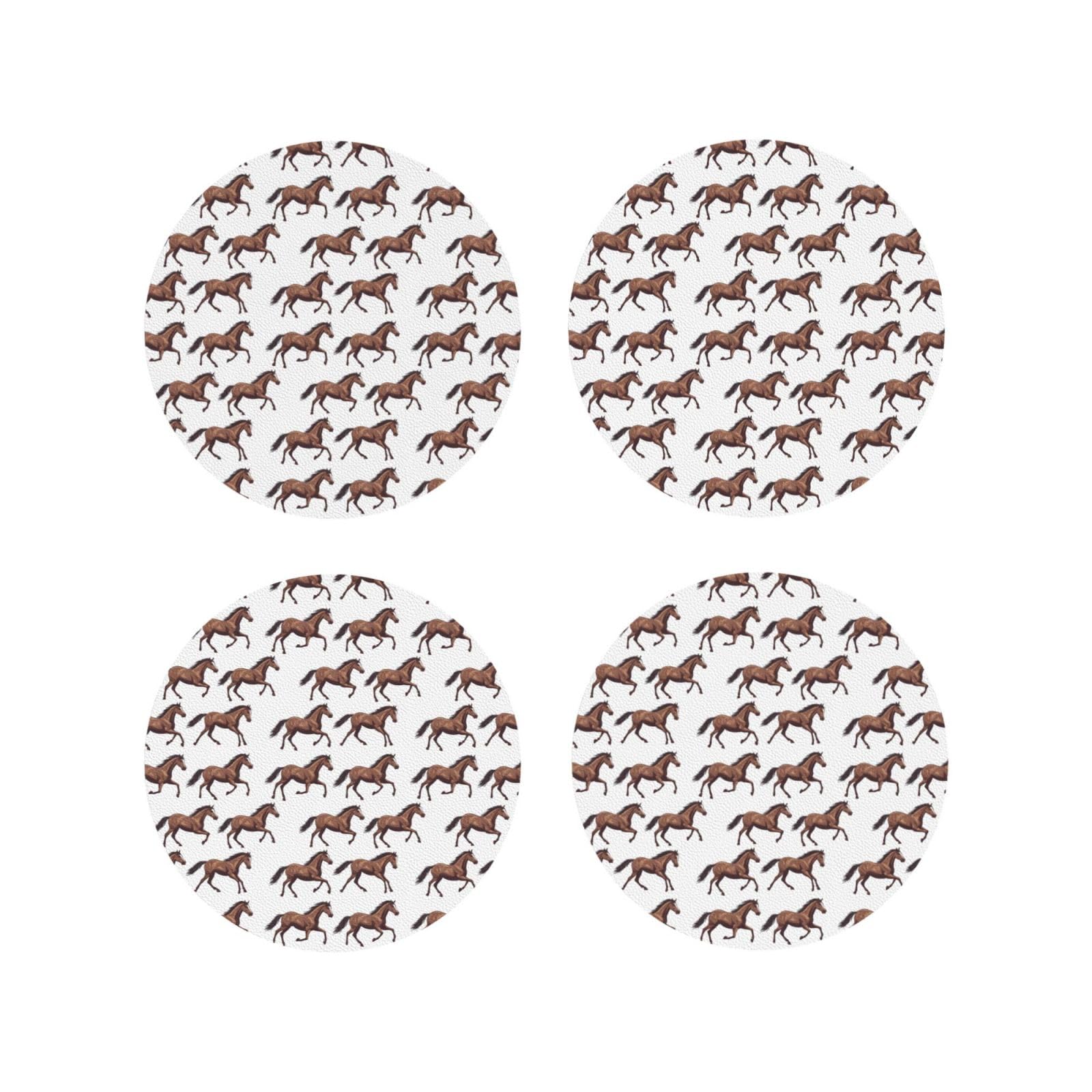 Leather Coasters Set of 4 - Cool Brown Horse Print Lightweight Drink Coasters for Desk