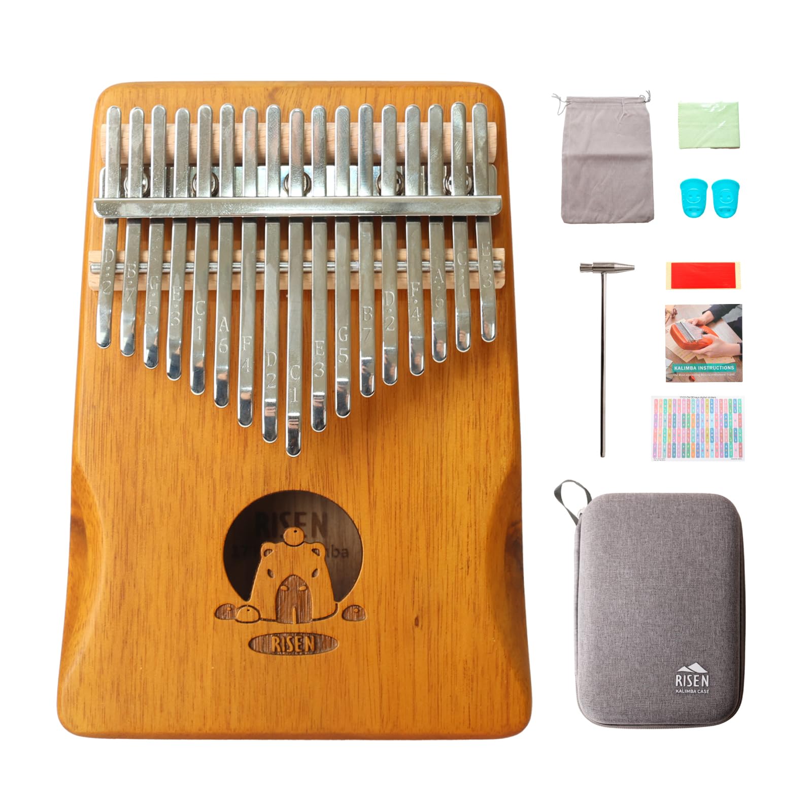 Risen Kalimba 17 Keys Thumb Piano Metal Keys with Scale Engraving Cat Capybara Design Small Musical Instrument Gifts